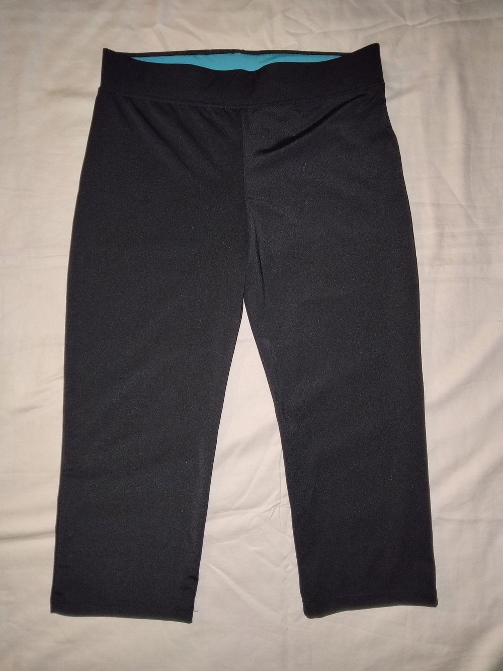 Black Capri Leggings with Teal Waistband